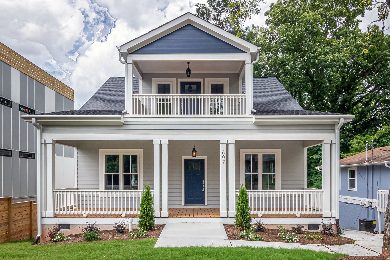 White Southern home with a double porch